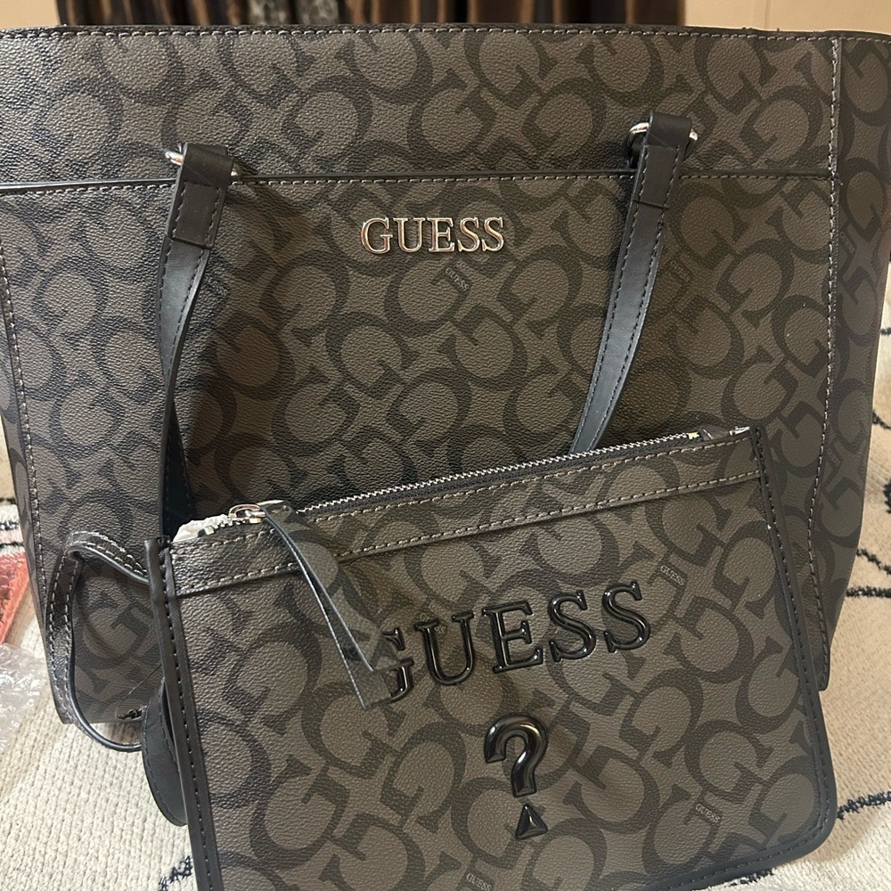 GUESS Black and Gray Monogram Tote